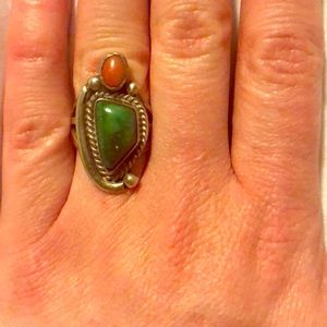 Coral and Turquoise Silver Ring